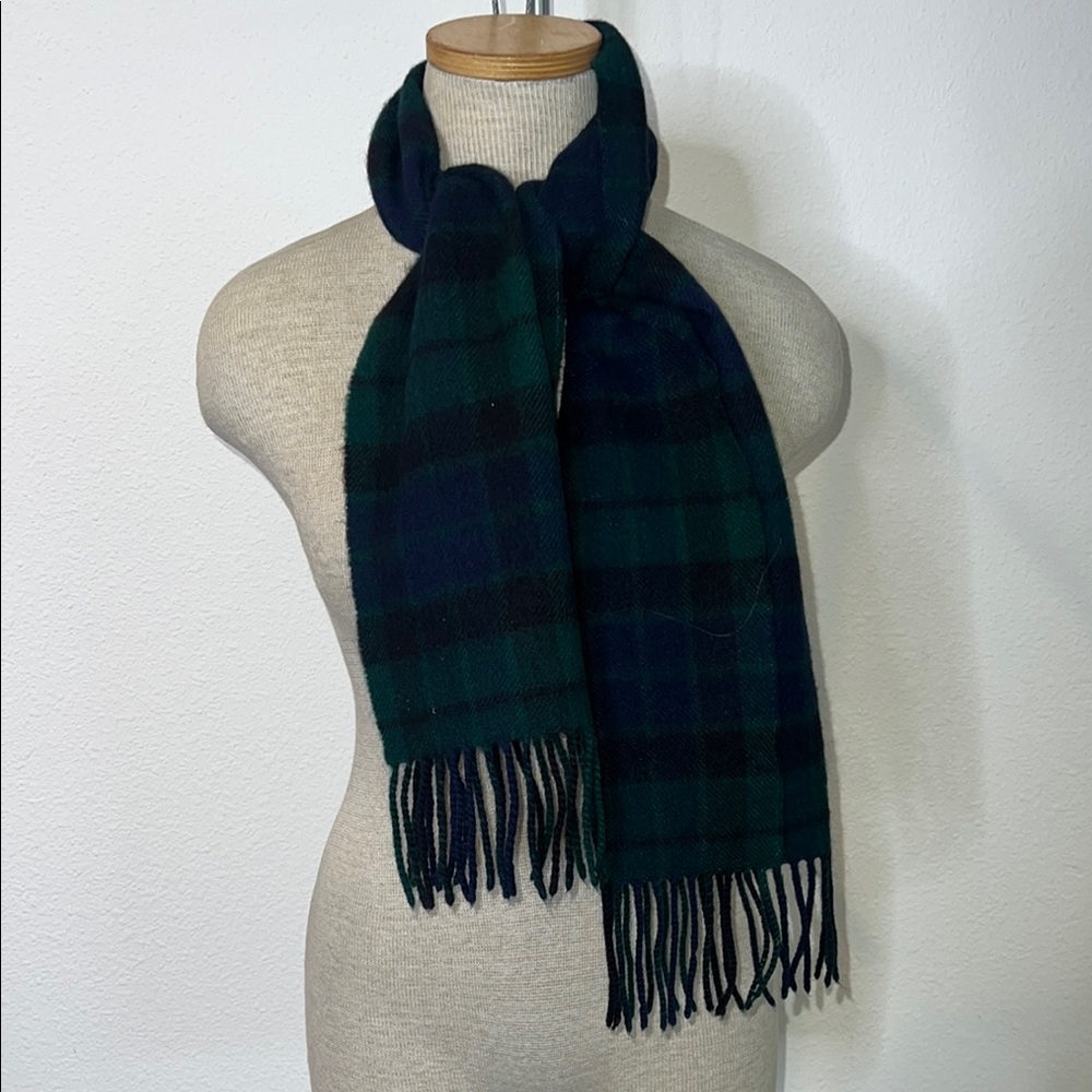 Lochcarron Highlander Collection Lambswool Black Watch Plaid Scarf with Fringe